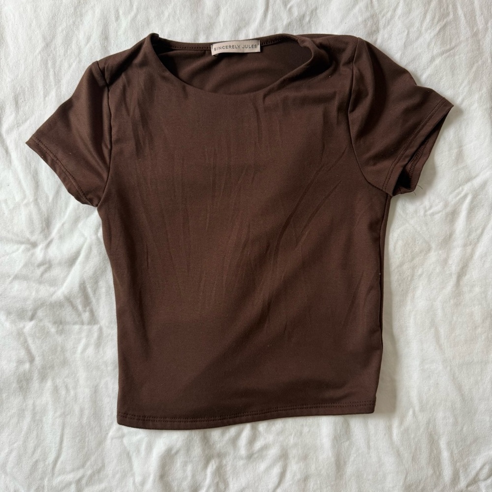 Sincerely Jules Chocolate Brown Short Sleeve Top